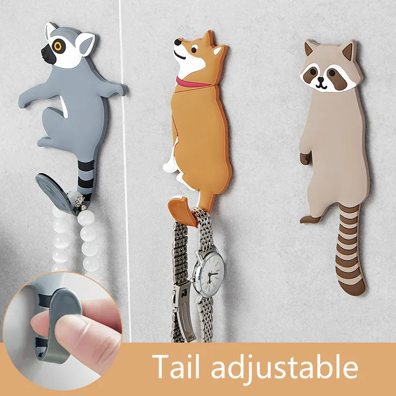 

Creative Cartoon Animal Cat Key Hook Wall Behind The Door Home Decoration Nail Clasps Powerful Non-mark Sticky on The Wall Hooks