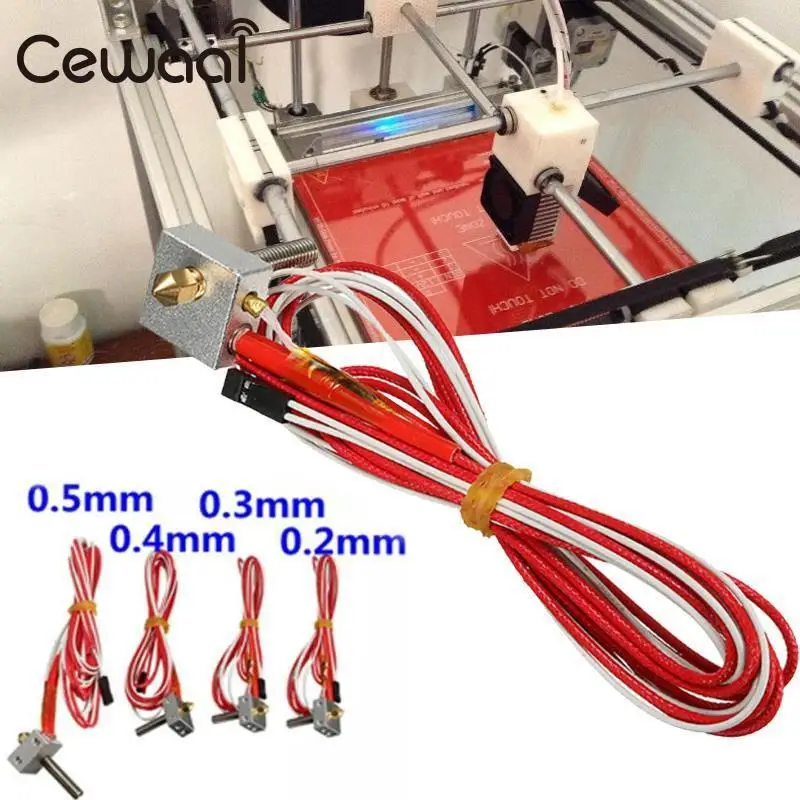 

Cewaal 3D Printer Parts Assembly Extruder Hot End Kit Nozzle For Prusa i3 3D Printer MK8 0.2/0.3/0.4/0.5mm Nozzle DIY
