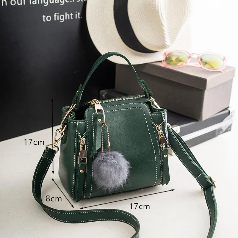 Bolish Women Vintage PU Hairball Shoulder Bag Female Causal Daily Shopping Handbag Lady All-Purpose Style Solid Crossbody Bag