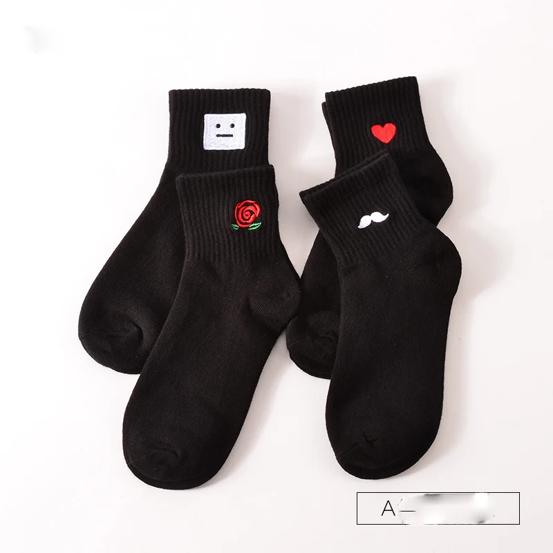 Забавные женские носки, женские японские выразительные черно-белые оригинальные носки с вышитым рисунком - Цвет: A