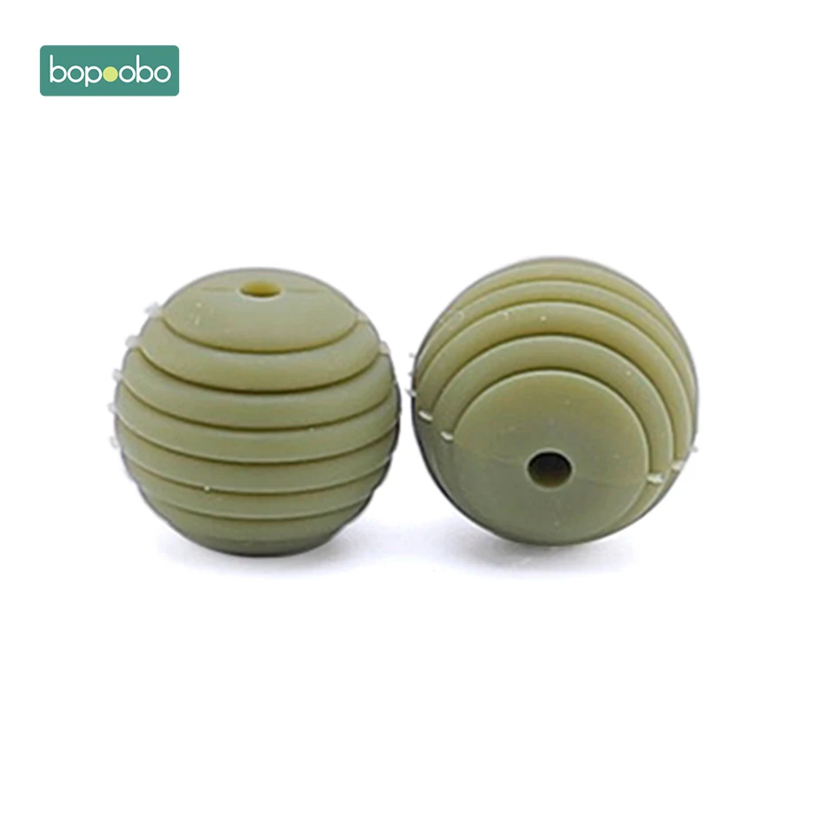 Bopoobo силиконовые спиральные бусины 20 шт 15 мм Силиконовая Круглая DIY аксессуары для кормящих ювелирных изделий сотовые бусины BPA Бесплатный Детский Прорезыватель - Цвет: Army Green