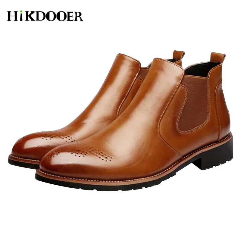 

New Arrival Men's Chelsea Boots British Style Fashion Ankle Boots Pointed Toe Baroque Fashion Men Leather Casual Shoes