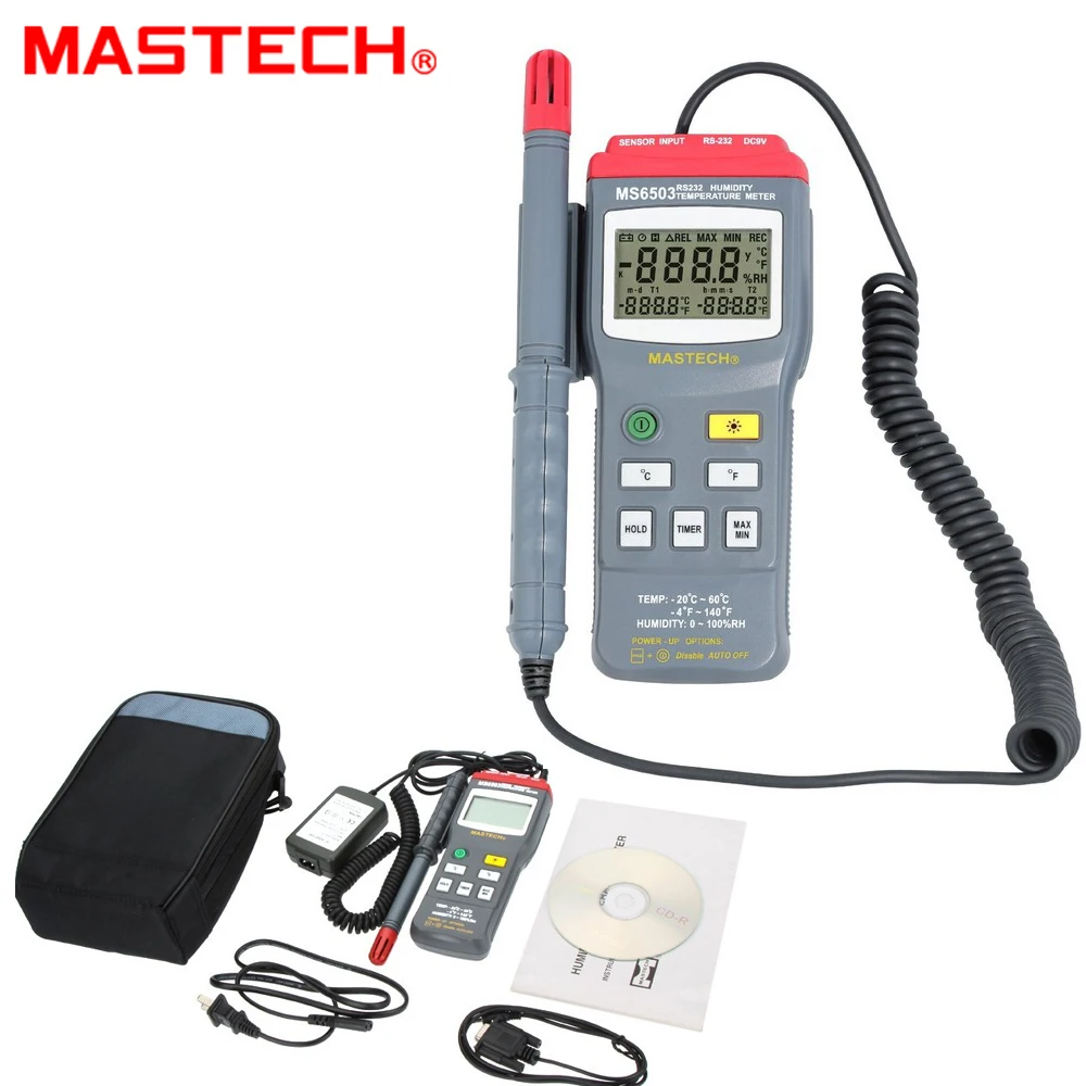 

Mastech Ms6503 3 1/2 Digital Thermo Hygrometer Thermometers Temperature Humidity Meter Tester W Timer & Rs232 Interface