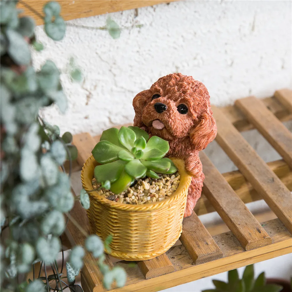 Декоративный коричневый шоколад плюшевая собака смола цветок кактус горшок для суккулентов плантатор домашний сад бонсай горшок Декор
