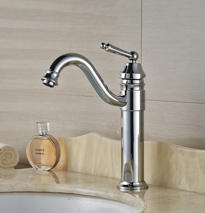 

Free Shipping ! Chrome Finished Deck Mounted Bathroom Basin Faucet Mixer Tap