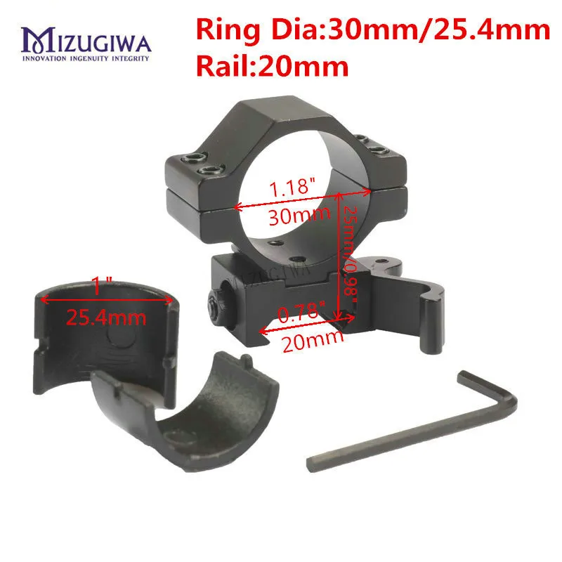 

MIZUGIWA Hunting 30mm / 25.4mm 1" Ring Quick Release Scope Mount Adapter 20mm Rail Weaver Picatinny QD Flashlight Laser Pistol