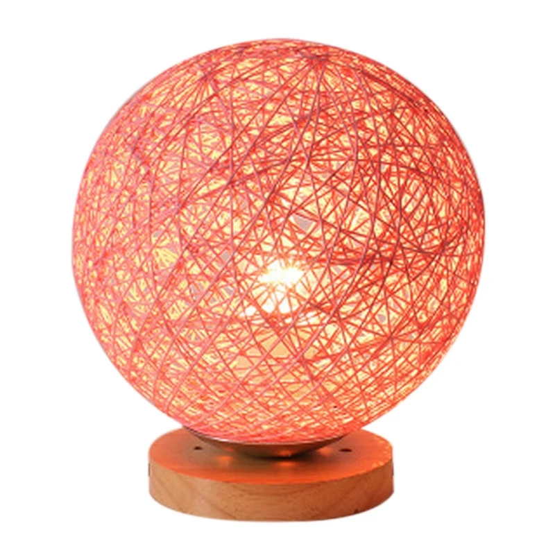 

Wicker-Knitted Lampshade Desk Light North European Simple Modern Table Lamps For Living Room Bedroom With Spud Ball(Eu Plug)