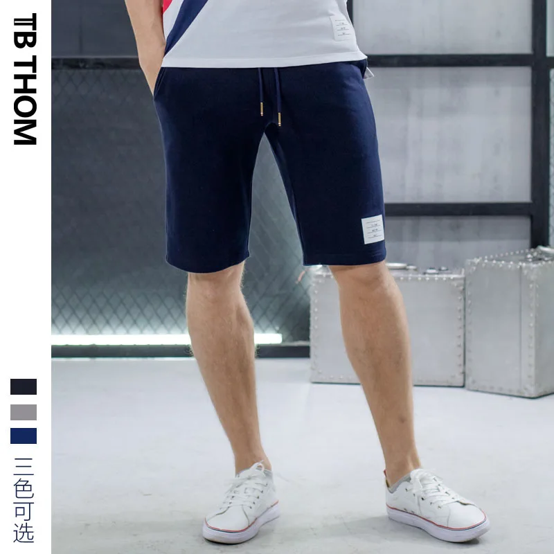 

2019 TB THOM men's solid casual shorts with label summer sport shorts men cotton short pants for male gray blue black
