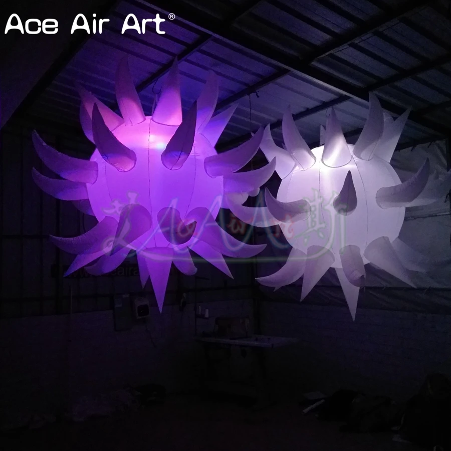  2 pcs inflatable led lighting star with curved cone sphere ball spikes model inflatable ball with t