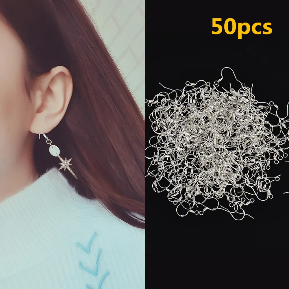 

50Pcs/Package Plated 925 Sterling Silver DIY Earring Hooks Ball Jewelry Accessory Ear Wire Jewelry Making Needlework Wholesale