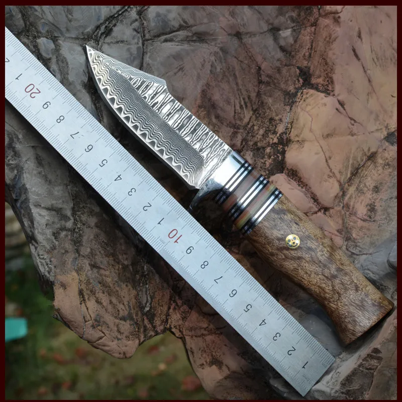 

Outdoor Hunting Knife High-carbon Steel Damascus Pattern Straight Knives Camping Fishing Survival Equipment Tools Saber