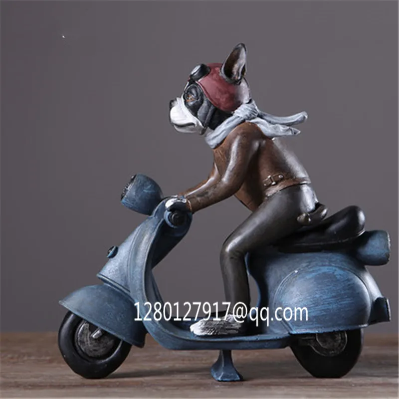Милая статуя щенка моделирование животных Собака Французский бульдог езда мотоцикл креативный домашний декор в стиле ретро фигурка игрушка коробка P1315