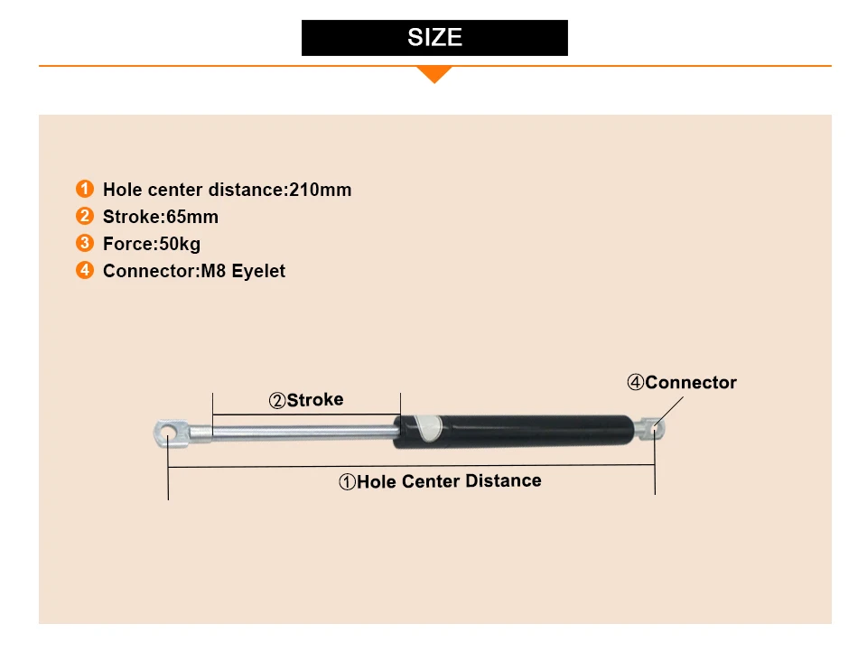 210 мм Отверстие центр 65 мм ход авто газовая пружина 50 кг сила подъема поддержка M8 ушко газовая стойка, пружинный амортизатор опора