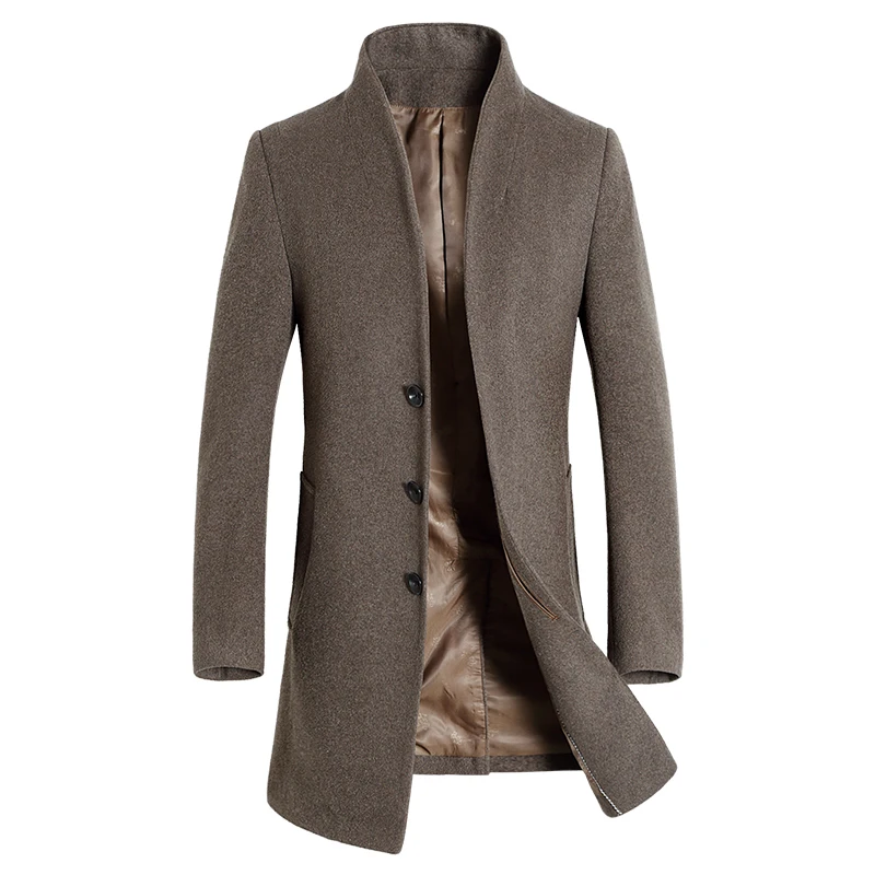 Men'S Wool Coat Slim Fit Middle Long Coat Solid Color Warm Windbreaker Overcoat Winter Woolen Coat Men'S Wool Coat Slim Fit Middle Long Coat Solid Color Warm Windbreaker Overcoat Winter Woolen Coat