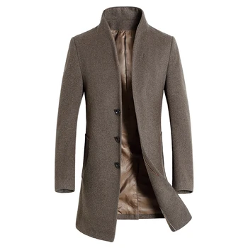 Men 'S Wool Coat Slim Fit Middle Long Coat Solid Color Warm Windbreaker Overcoat Winter Woolen Coat