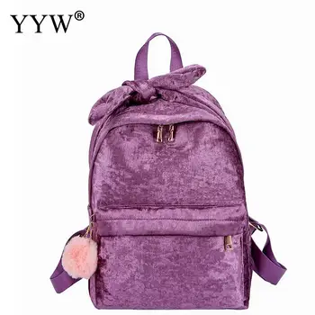 

Literary Style Flannelette Backpack Women High Fashion Cute Large Capacity Back Pack Soft Surface Shoulder Bags With Fur Ball