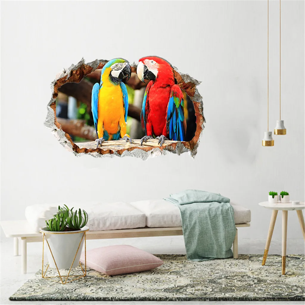 Kakuder Wall Stickers 3d Parrot Decorative Painting Bedroom Living
