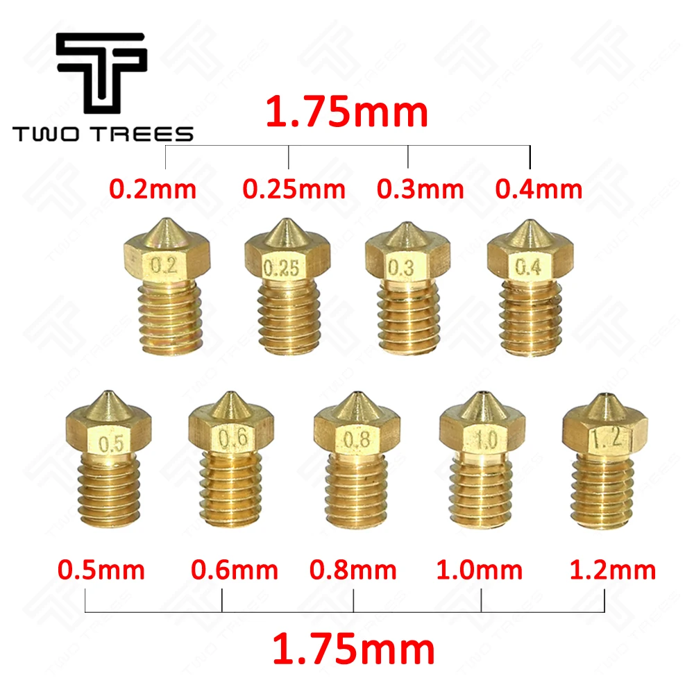 5 шт./лот E3D V5 V6 сопла 0,2/0,25/0,3/0,35/0,4/0,5/0,6/0,8/1,0/1,2 мм Медь 1,75 мм нити M6 латунные 3D принтеры Запчасти