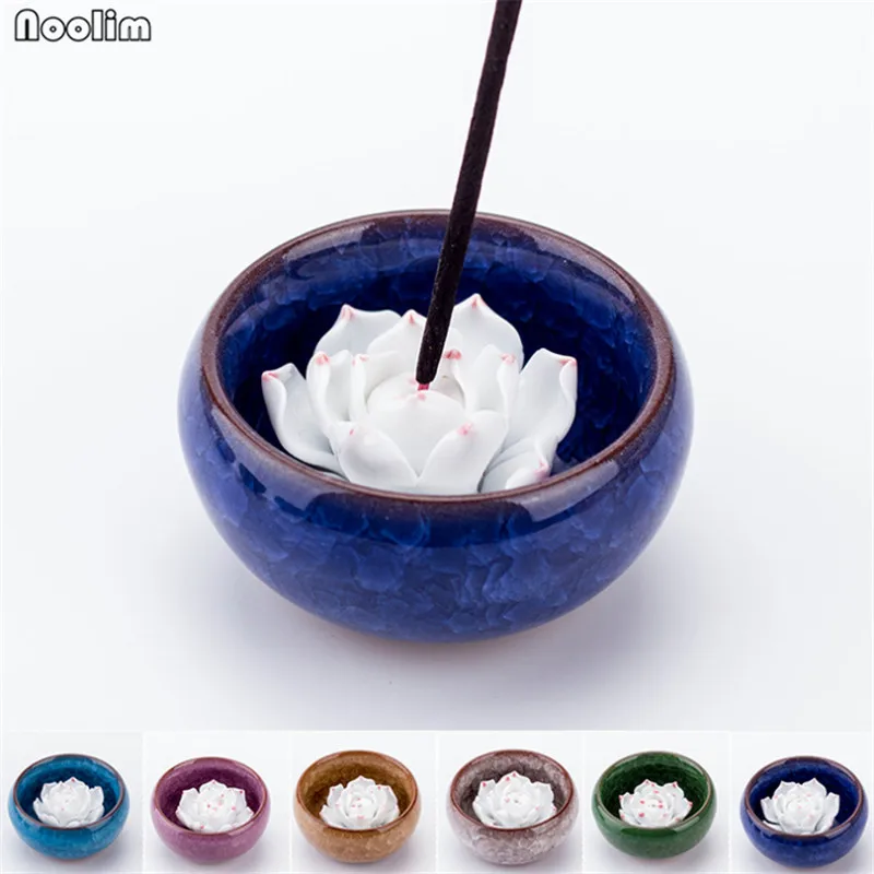 NOOLIM Creative Ceramic Lotus Bowl Incense Burner Home Decor Incense Burner Use In Home Handmade