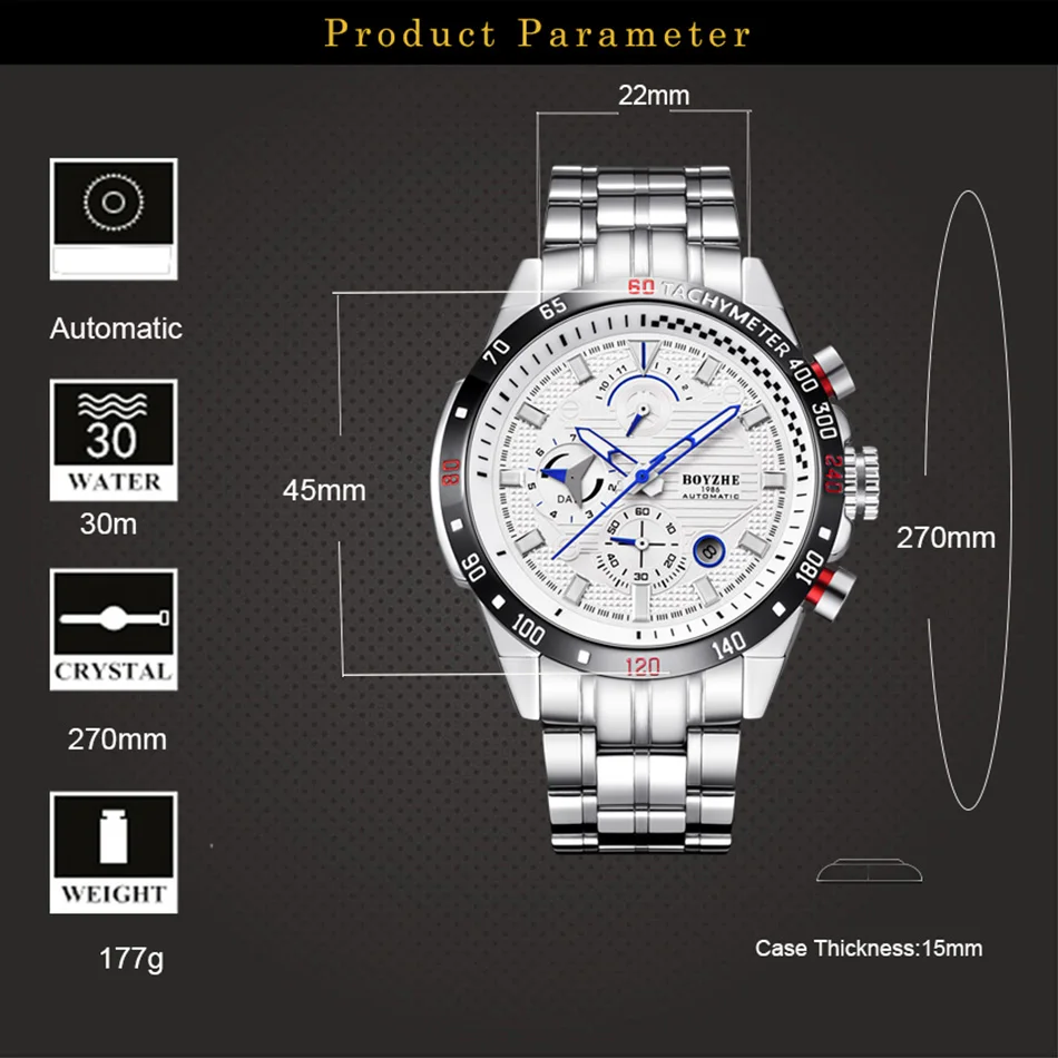 BOYZHE الرياضة التلقائية ووتش الرجال كرونوغراف من الفولاذ المقاوم للصدأ رجالي ساعات آلية تاريخ السيارات الفاخرة العلامة التجارية montre أوم 2019 BOYZHE الرياضة التلقائية ووتش الرجال كرونوغراف من الفولاذ المقاوم للصدأ رجالي ساعات آلية تاريخ السيارات الفاخرة العلامة التجارية montre أوم 2019