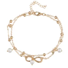 Fashion Vintage Pearl Infinity Anklet Chain Jewelry Bohemian Handmade Beaded Double Layered Ankle Bracelets for Women Fashion Vintage Pearl Infinity Anklet Chain Jewelry Bohemian Handmade Beaded Double Layered Ankle Bracelets for Women
