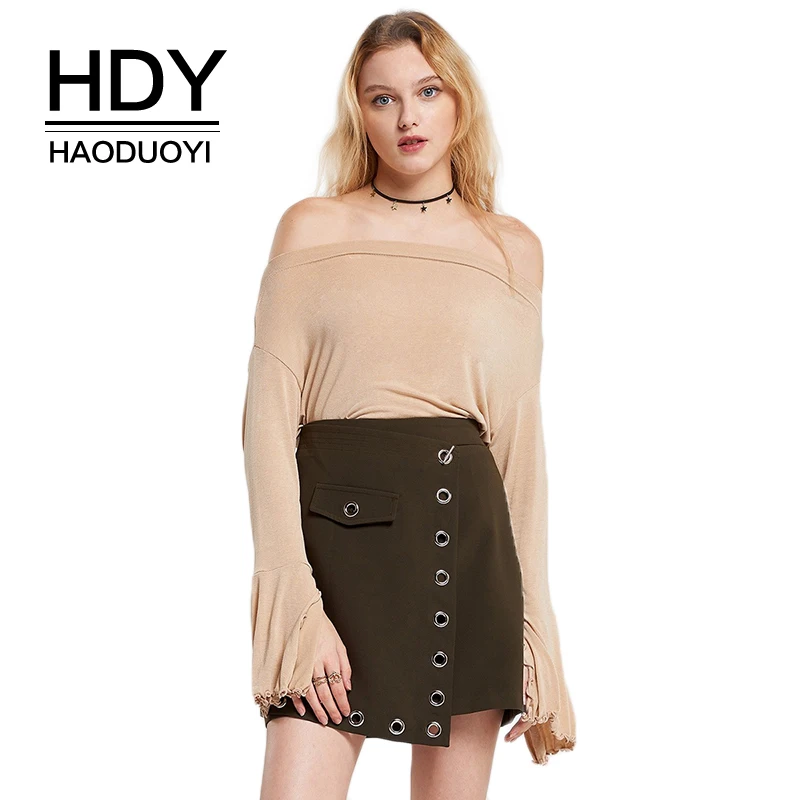 HDY Haoduoyi Brand 2020 Slash neck Off Shoulder Sexy Women T-shirts Chiffon Ruffle Butterfly Sleeve Tees Fashion Lady Pullovers | Женская