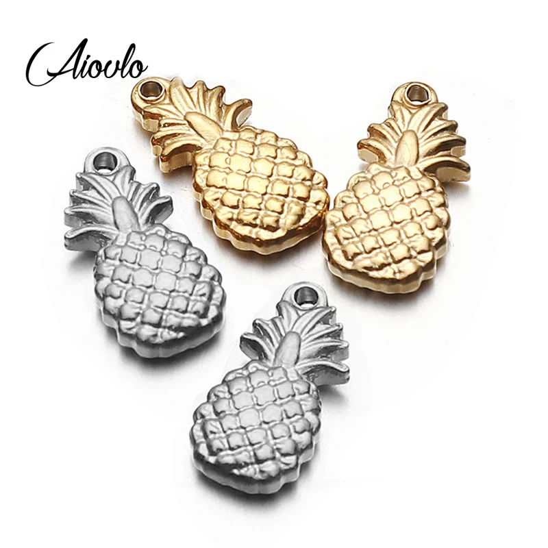 

Aiovlo 5pcs/lot Stainless Steel Pineapple Charms Bracelet DIY necklace Findings Components Metal Earring for Jewelry Making