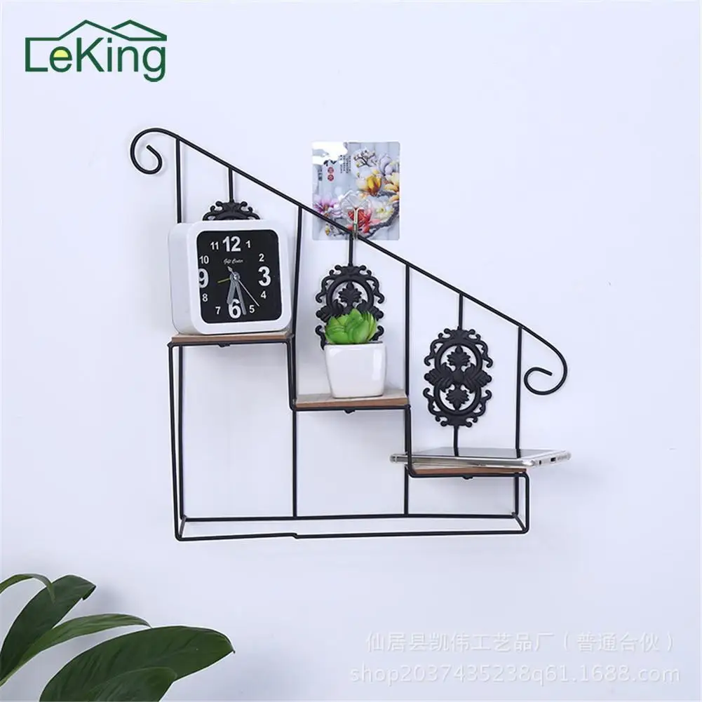 Hexagonal De Hierro Estilo De Arte De Madera Colgante De Pared Decoracion Hogar Almacenamiento Rack Estante