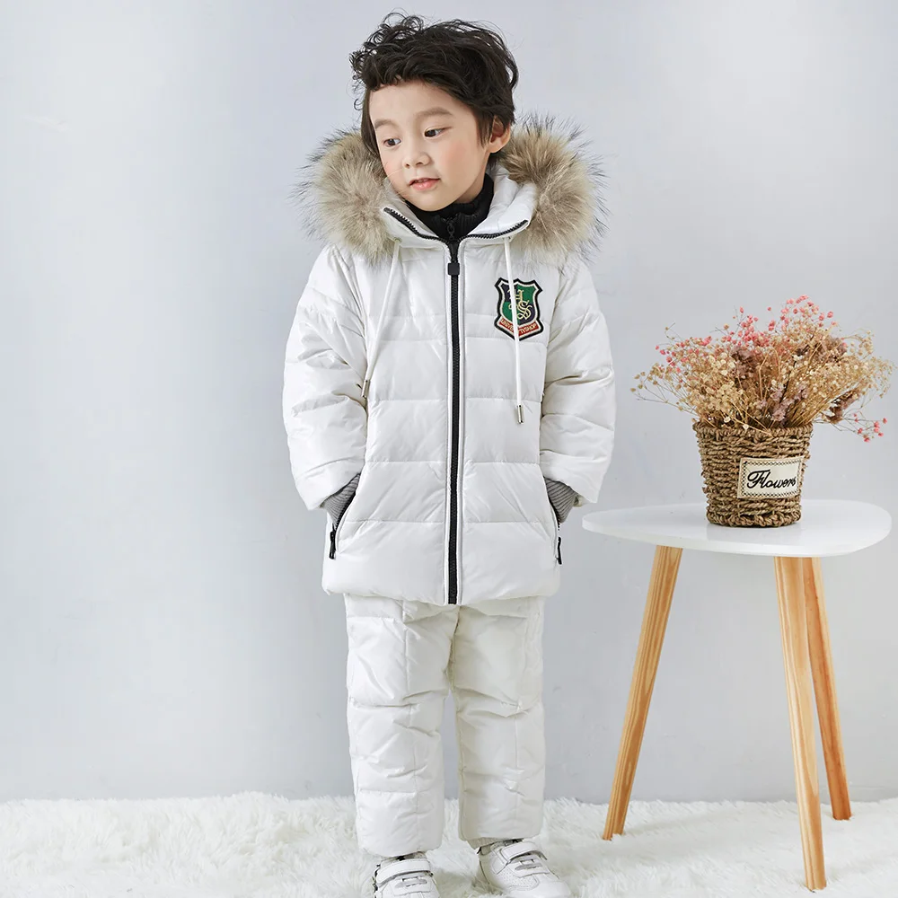 Детская одежда, брендовые зимние куртки для мальчиков 2-8 лет, комплект из двух предметов, теплая меховая верхняя одежда+ штаны, лыжный костюм