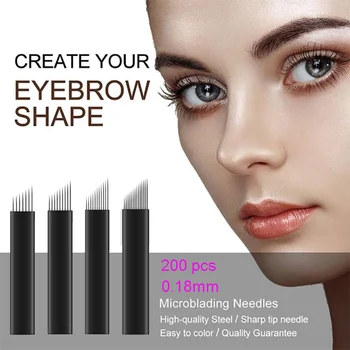 

200pcs microblading needles Laminas Tebori 7/9/11/12/14 0.18mm Flex U shape needle for semi-Permanent makeup Eyebrow Blades