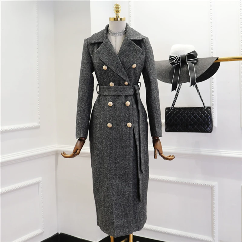 

HIGH QUALITY New Stylish 2018 Designer Wool Coat Women's Double Breasted Twill Wool Coat Long Overcoat