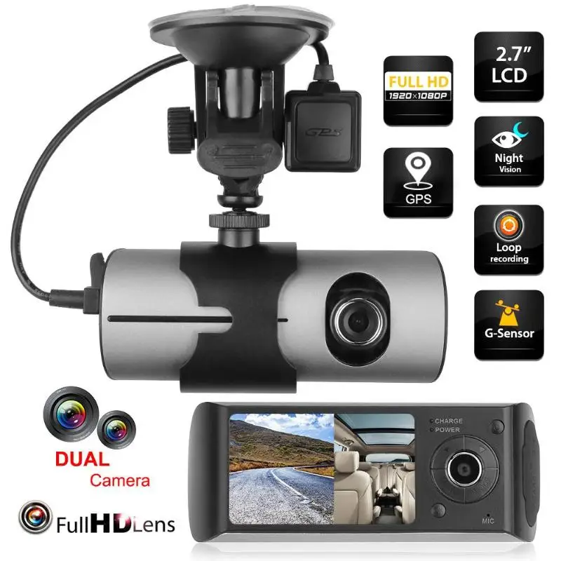 2 7 дюймов двойной объектив LCD HD Автомобильная DVR камера GPS регистратор g сенсор