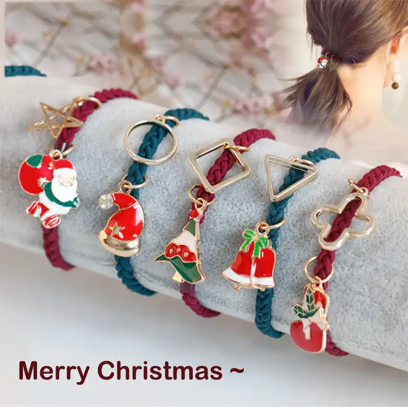 New Christmas Hair Strap Bracelet Metallic Pendant Elastic Twist