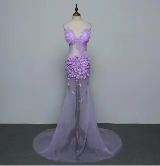 Фиолетовое Сетчатое платье без рукавов с цветами, просвечивающее длинное платье, женская одежда для дня рождения, бара, выпускного вечера, ночного клуба, женское платье для певицы, танцевального шоу - Цвет: pic color