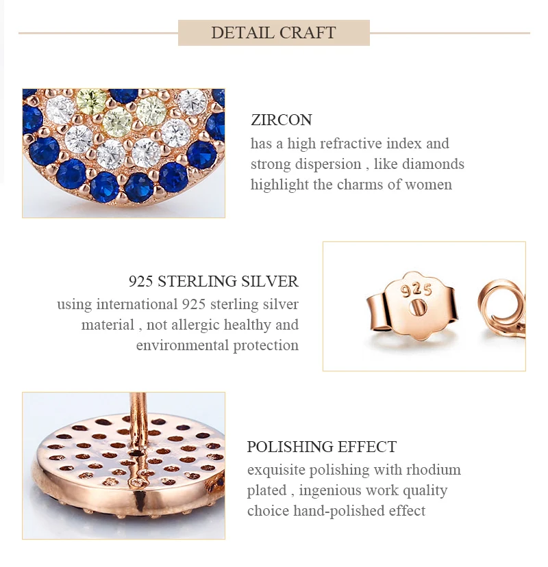 TONGZHE серьги-гвоздики для женщин модные ювелирные изделия 925 пробы серебро с голубым камнем CZ розовое золото серьги для девочек