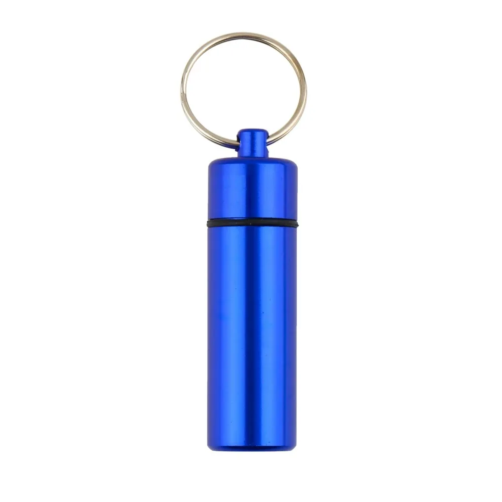 

1 pcs Superior SALE Portable WaterProof Mini Blue Aluminum Keychain Tablet Storage Box Bottle Case Holder Stylish