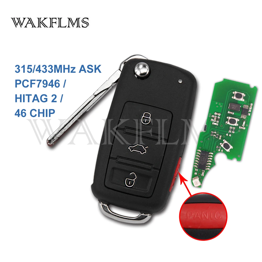 3/4 Buttons Remote Key System 315MHz 433MHz ID46 Flip Remote Car Key Fob For Volkswagen Touareg VW Phaeton 2002-2010 3D0959753AK