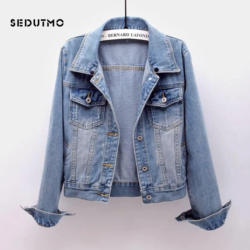 SEDUTMO размера плюс 5XL джинсовая куртка Женская толстовка бойфренд джинсовое пальто уличная винтажная Осенняя Harajuku Базовая верхняя одежда ED463