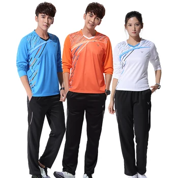 

Adsmoeny Long Sleeve Tennis Shirts Suit Men/Women Polyester T Shirt Quick Dry Breathable Children Table Tennis Shirt + Pants