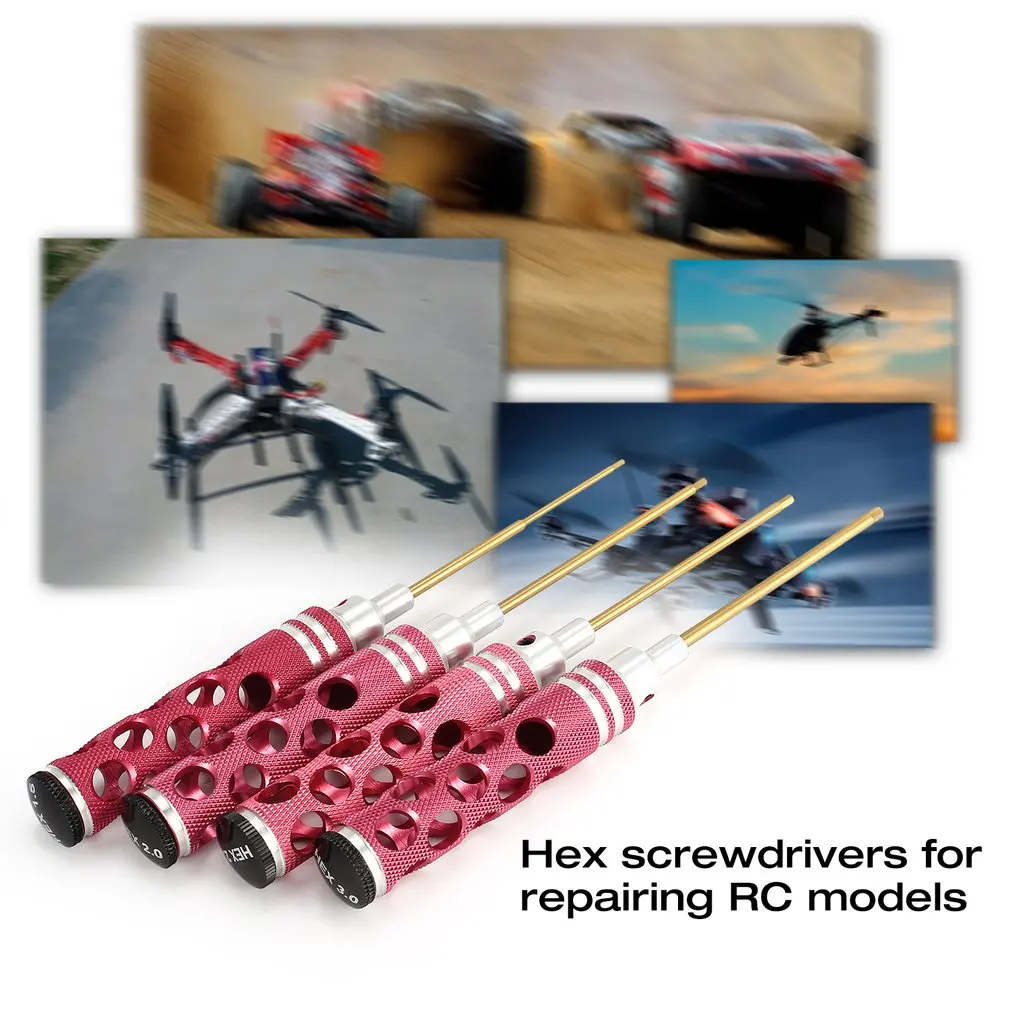 RC Tools 4pcs Hex Screwdriver Set 1.5 2.0 2.5 3.0mm Metal Repairing Tools Kit For RC Helicopter Car Racing Drone Aircraft