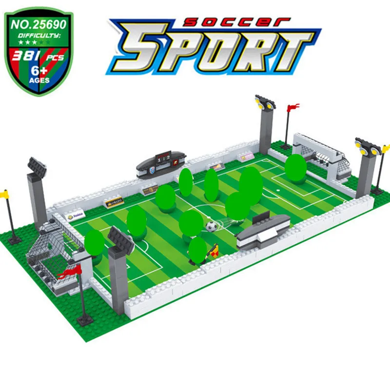 

381PCS Soccer Field World Team Player Fit Football Figures City Model Building Blocks DIY Kids Winning Cup Toys for Children