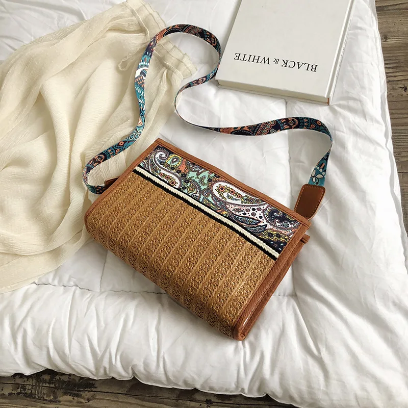 

Ethnic style ribbon straw bag embroidery large capacity colorful Messenger shoulder bag personalized Handmade straw Handbag bag