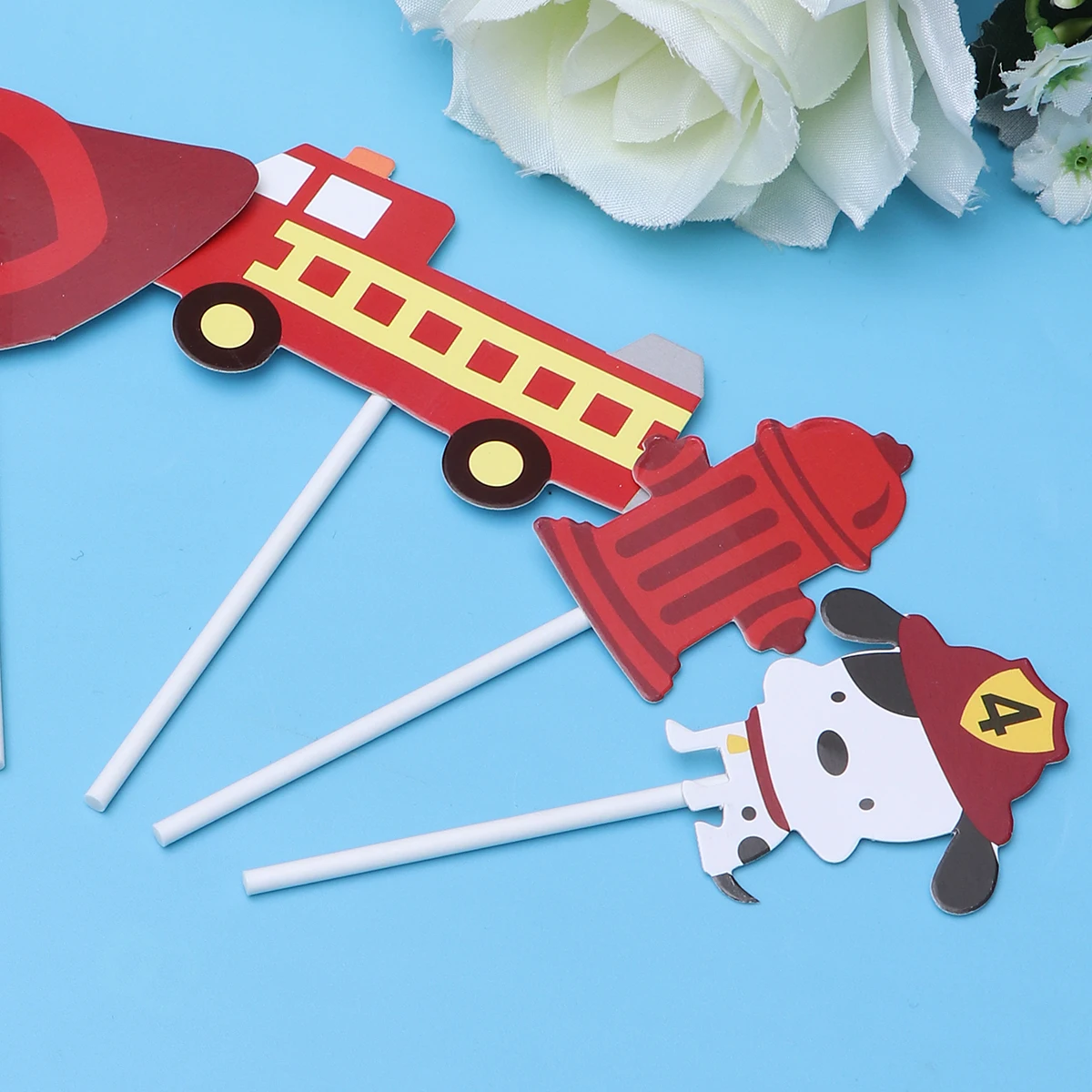 

30pc/Packs Creative Cupcake Toppers Fire Truck Firefighter Fireman Cake Toppers Cake Picks For Kids Birthday Party Decoration