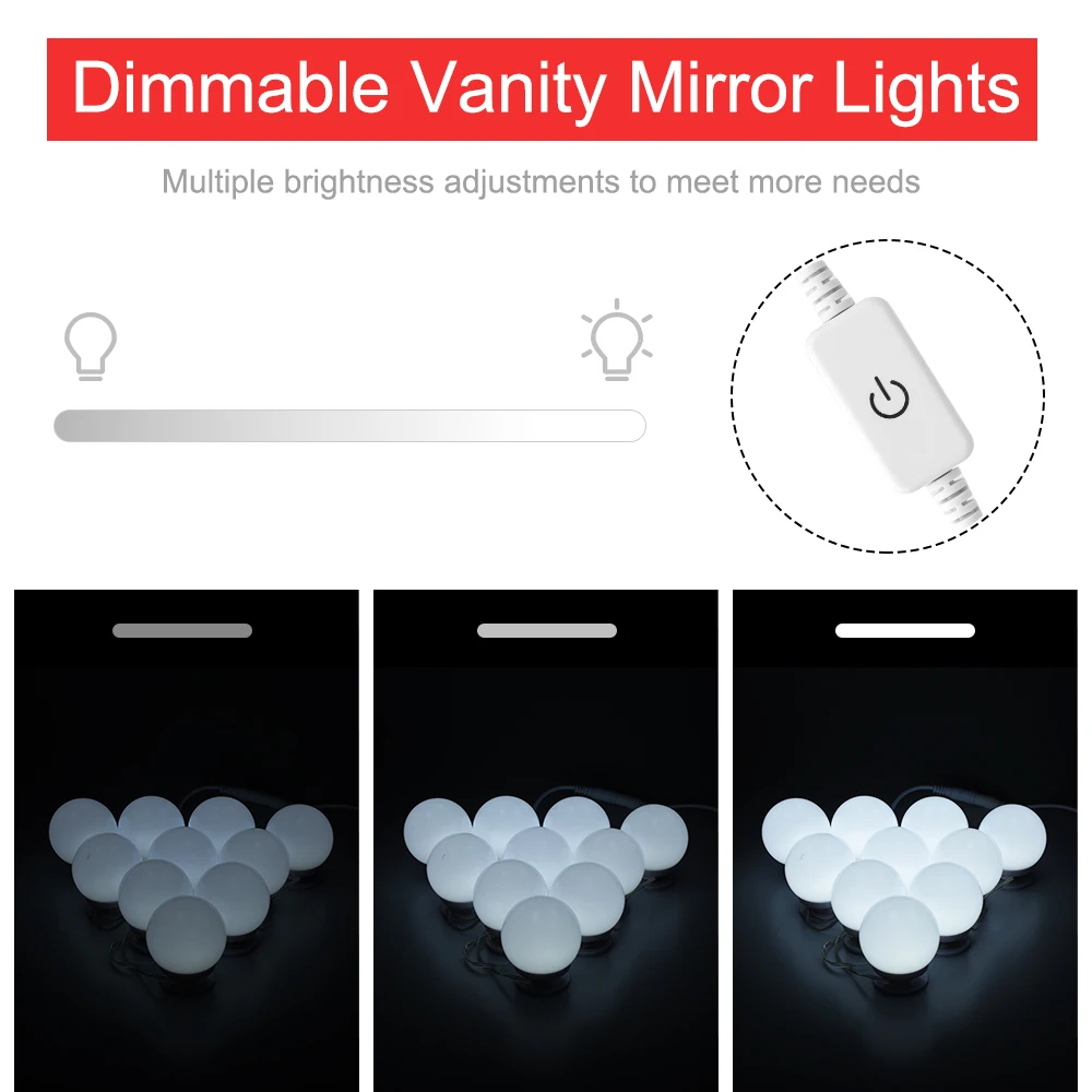 Makeup Mirror LED night Lights 10 Hollywood Vanity Bulbs for Dressing Table with Dimmer with US UK EU Plug