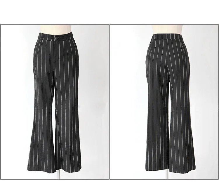 Высокое качество новые женские модные топы без бретелек Темперамент полосатые широкие брюки зарубежный газовый костюм из двух предметов