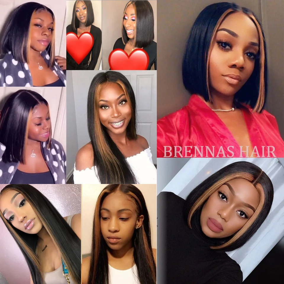 Ombre Straight Short Bob Lace Front Wig 27 Honey Blonde Highlight