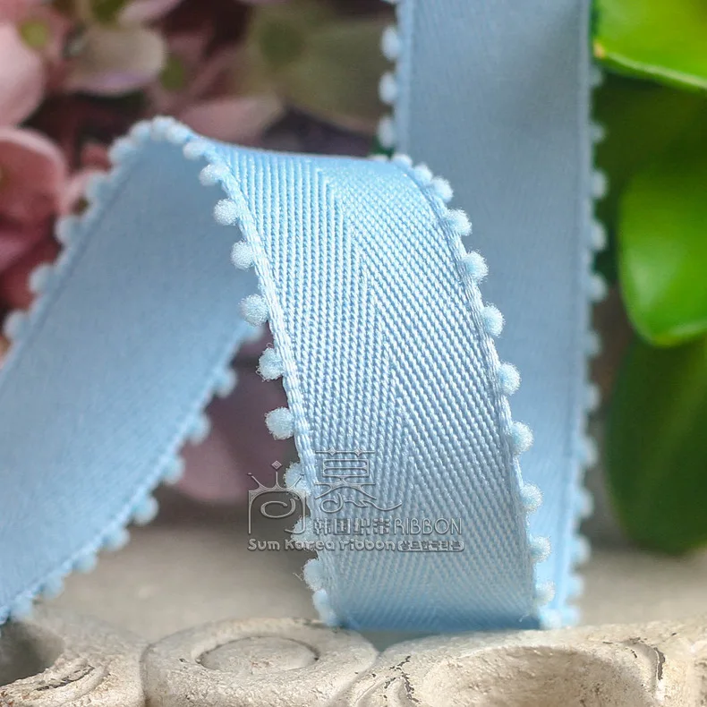 50/100yards 10/16/25/38mm velvet picot edge polyester cotton chevron korean ribbon for hair bow diy accessories bouquet packing - Цвет: light blue