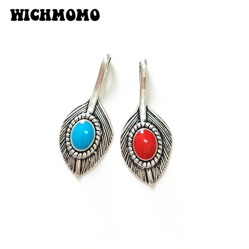 

New Fashion 8pcs 35*15MM Big Hole Retro Zinc Silver Alloy Peacock Feather Charms for DIY Jewelry Accessories