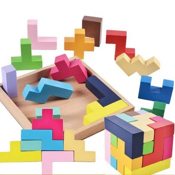

DOLLRYGA Wooden Blocks Early Educational Kids Toy Geometric Assembling Rainbow Building Blocks Colorful Wooden juguetes lote
