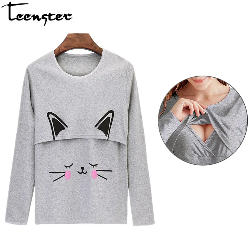 Teenster Maternity Clothes Longsleeve Nursing Top Autumn Spring Breastfeeding Undershirts for Pregnant Women Postpartum Feeding